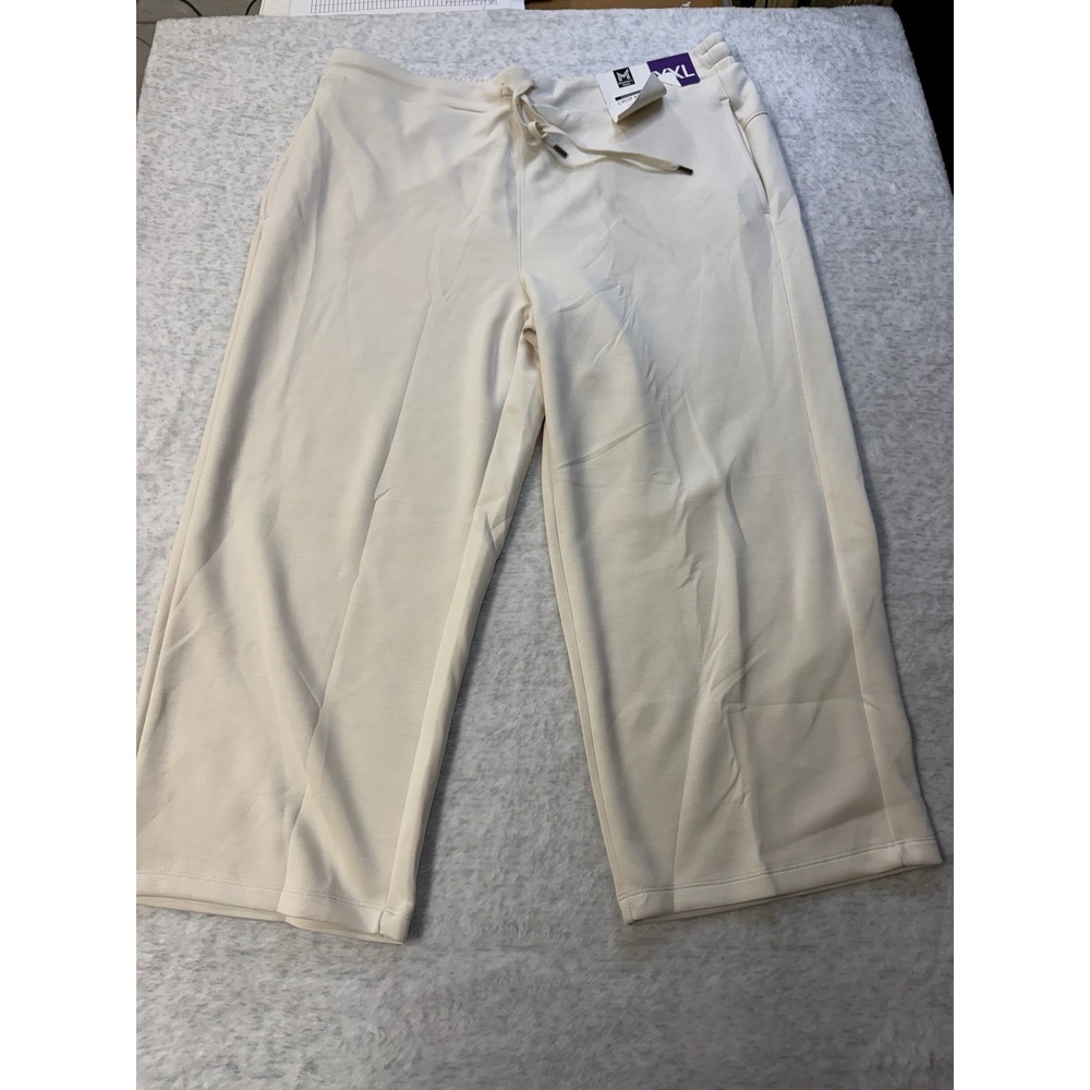 Members Mark Sandwash Crop Pant XXL Cream Off White Wide Leg Drawstring New NWT